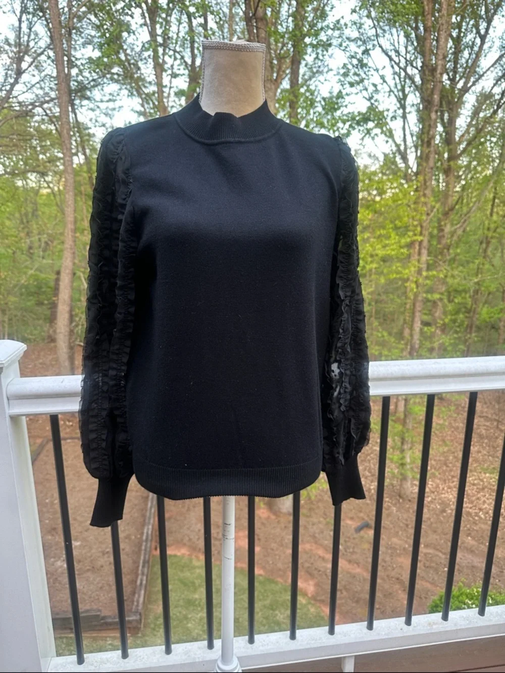 Nanette Lepore Black Ruffle-Sleeve Pullover Sweater - Picture 1 of 11